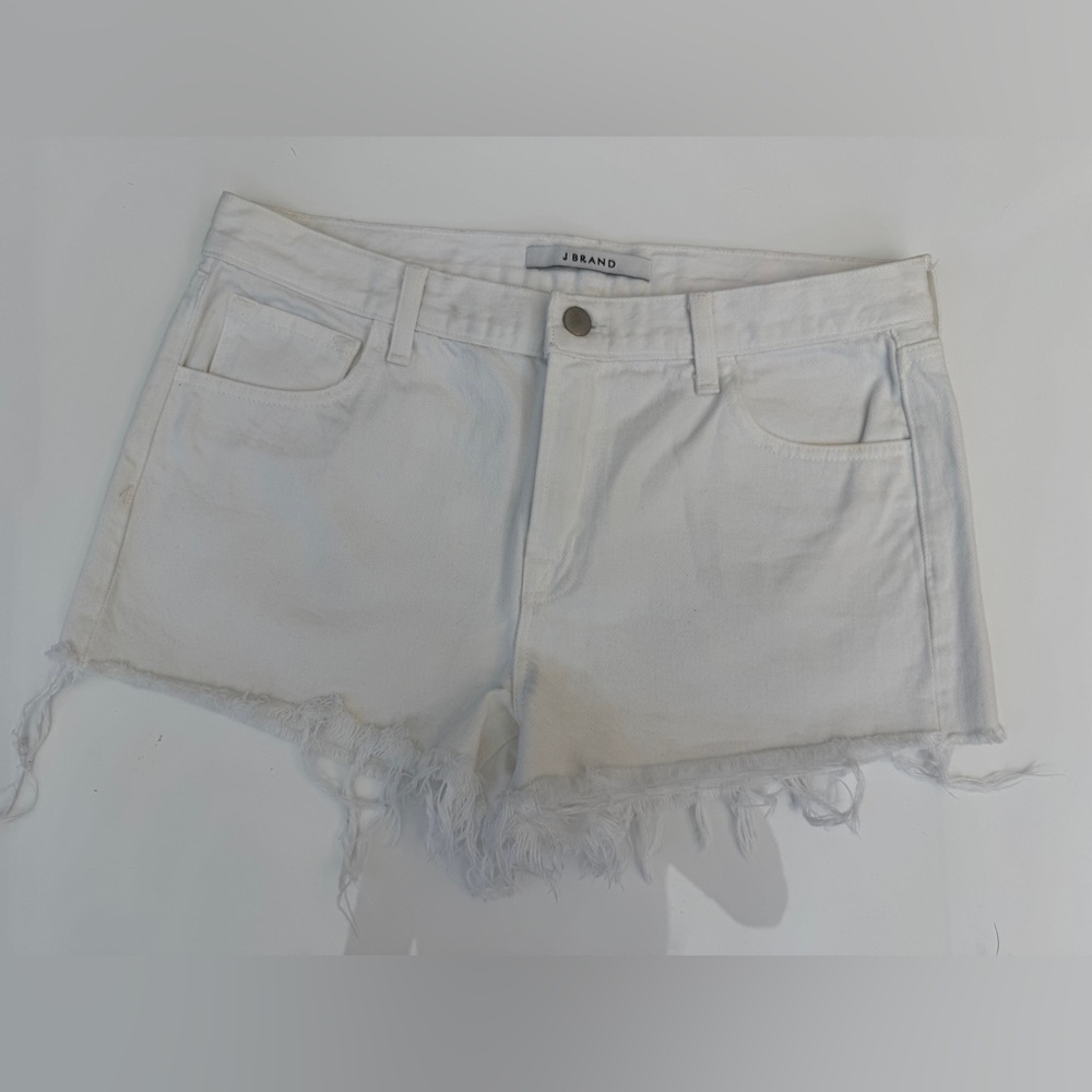 J Brand White Jean Shorts with Frayed Hem